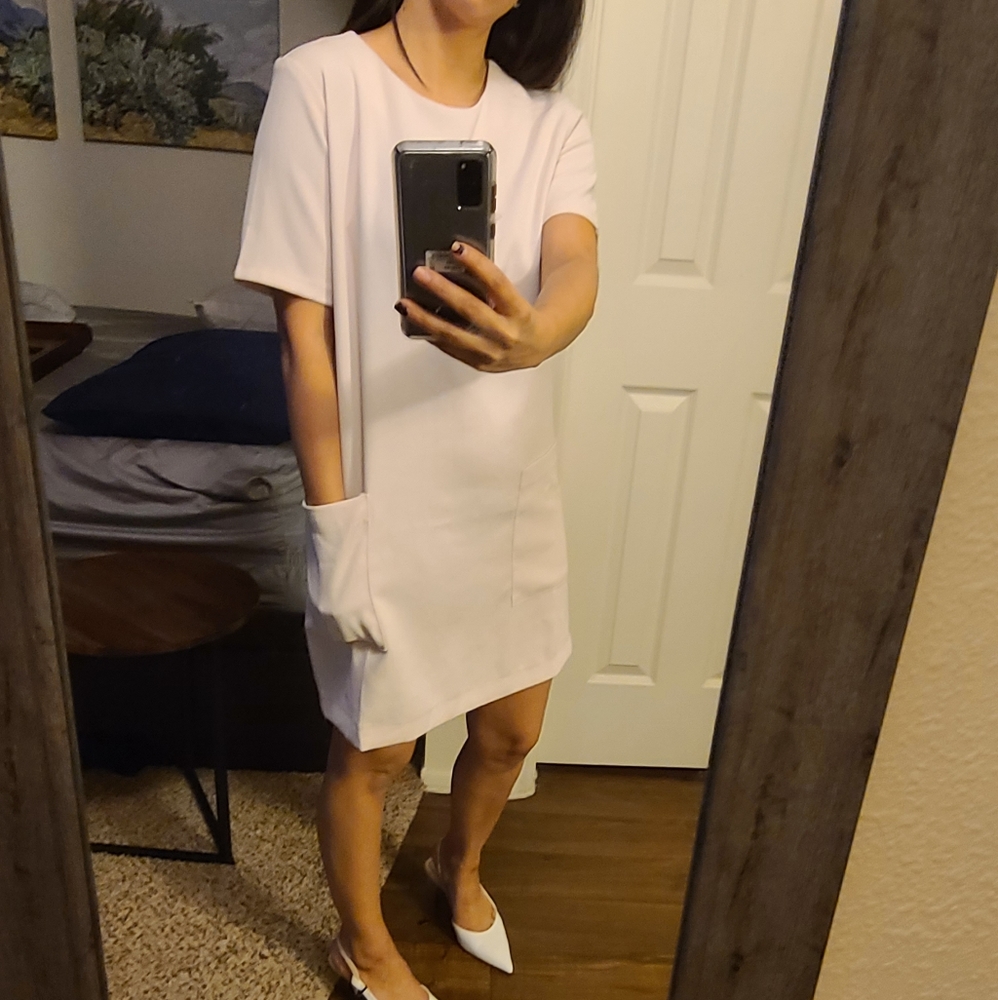 Blush pink shift mini dress with pockets